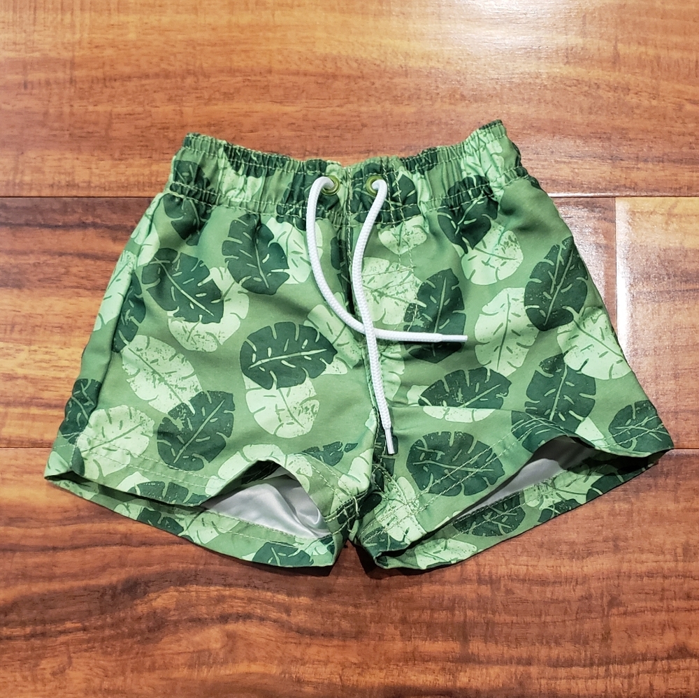 Gymboree EUC 3-6 months vintage green palm leaf swim shorts